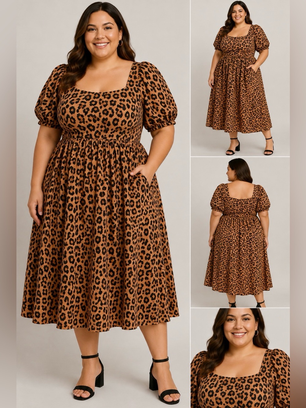 torrid by Betsy Johnson Tan & Black Leopard-Print Square Neck Midi Dress